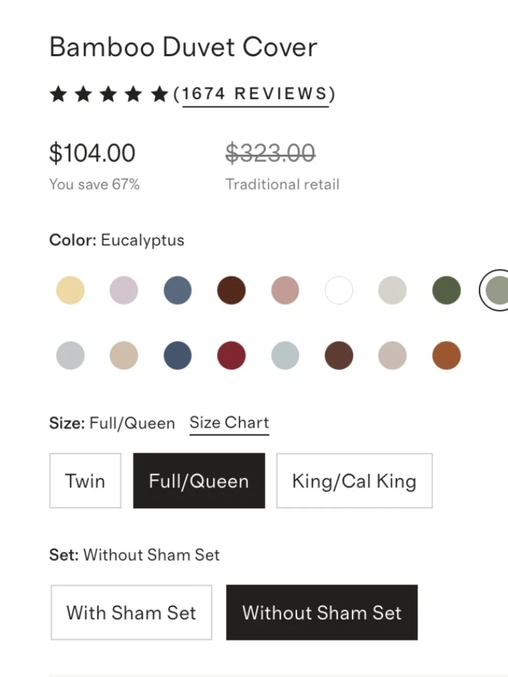 Bamboo Duvet Cover Full/Queen Eucalyptus Light Green (no shams)